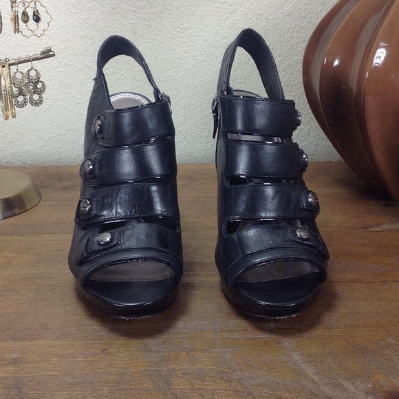 Coach Black Leather Gladiator Platform Heels - Picture 2 of 7